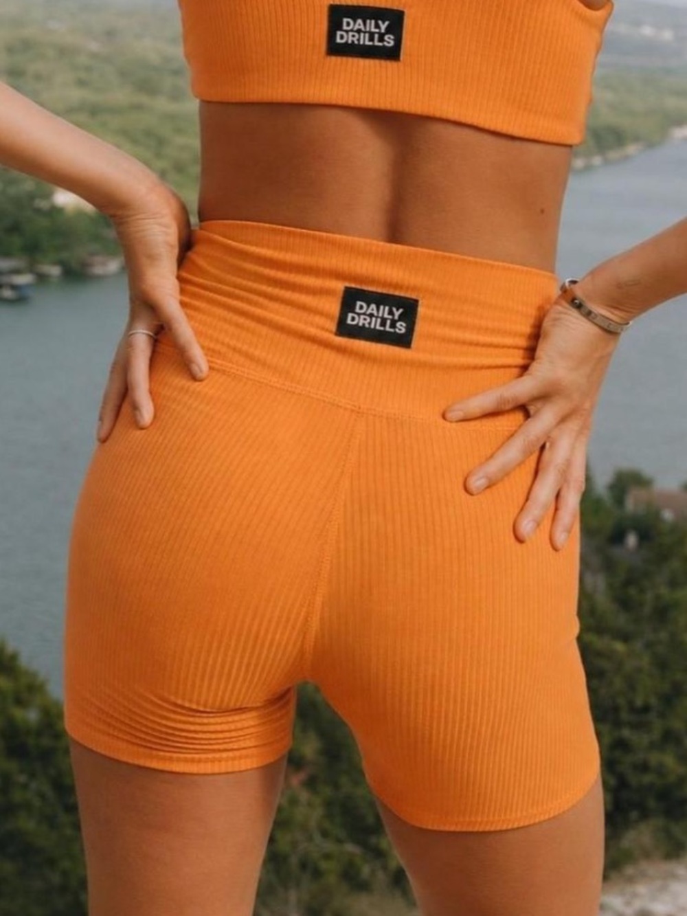 Daily Drills High-Waist Orange Ribbed Shortie Shorts
